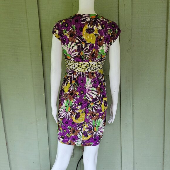 New ALI RO Purple Green Print Dress 0 - Picture 3 of 5